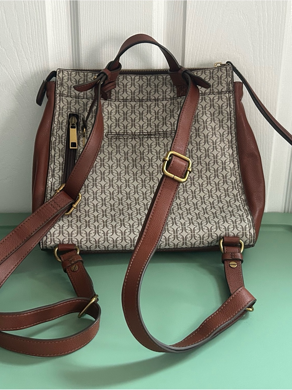 Fossil Brown and Beige Floral Canvas Shoulder Bag - Picture 3 of 4